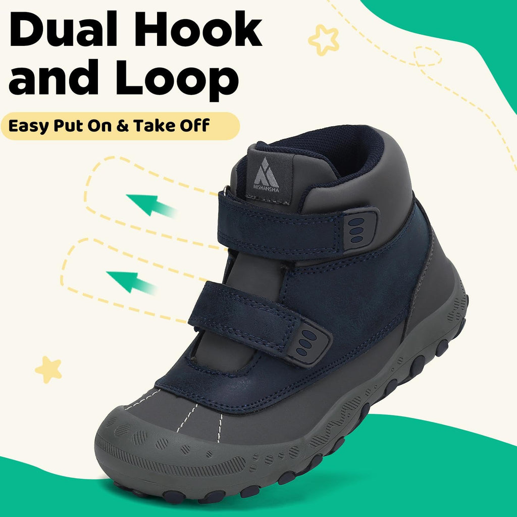 Mishansha Unisex-Child Outdoor Ankle Hiking Boots Boys Girls Trekking Walking Shoes with Hook and Loop Pu Blue 2 Little Kid