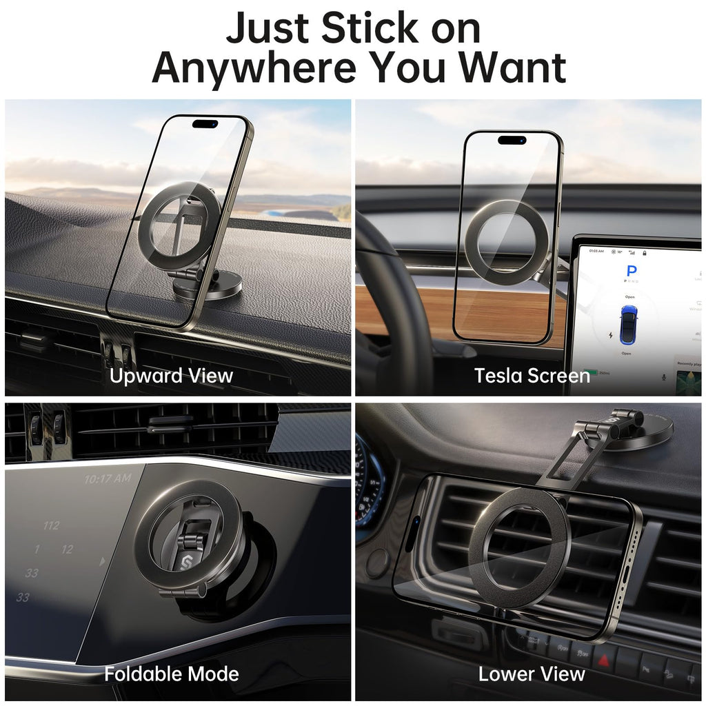 Syncwire Fits MagSafe Car Mount for Car Dash&Tesla Screen[All-Metal] Magnetic Phone Holder, [Flexible Three-axis]360° Rotation Car Mount Strong Magnets Car Phone Holder for iPhone 17 16 15 14 Pro Max