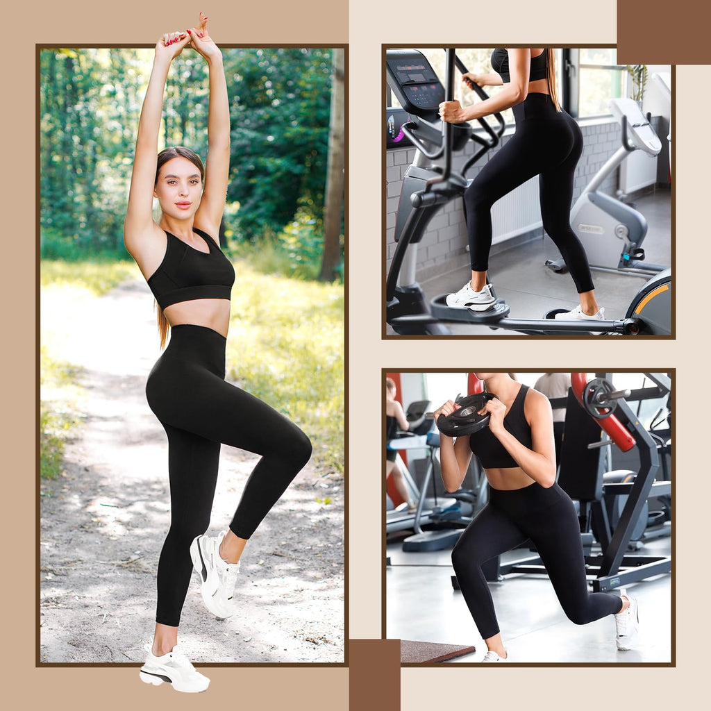 Leafigure High Waisted Leggings for Women- Soft No See-Through Yoga Pants for Gym Workout Running Black L-XL