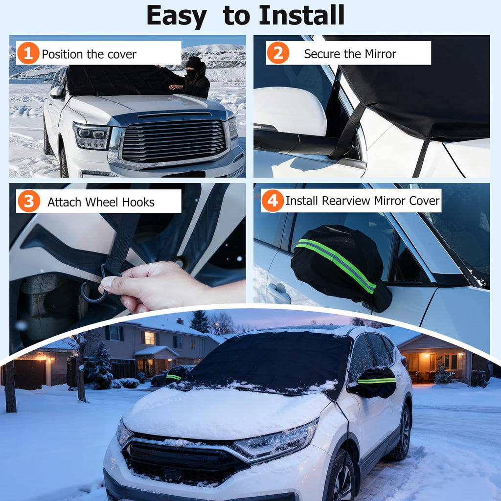 DMJN [2026 Upgraded] Car Windshield Cover for Ice and Snow, Windshield Snow Cover for Winter Snow & Frost, 700D Heavy-Duty, Suitable for Cars, SUVs, and Trucks-Medium