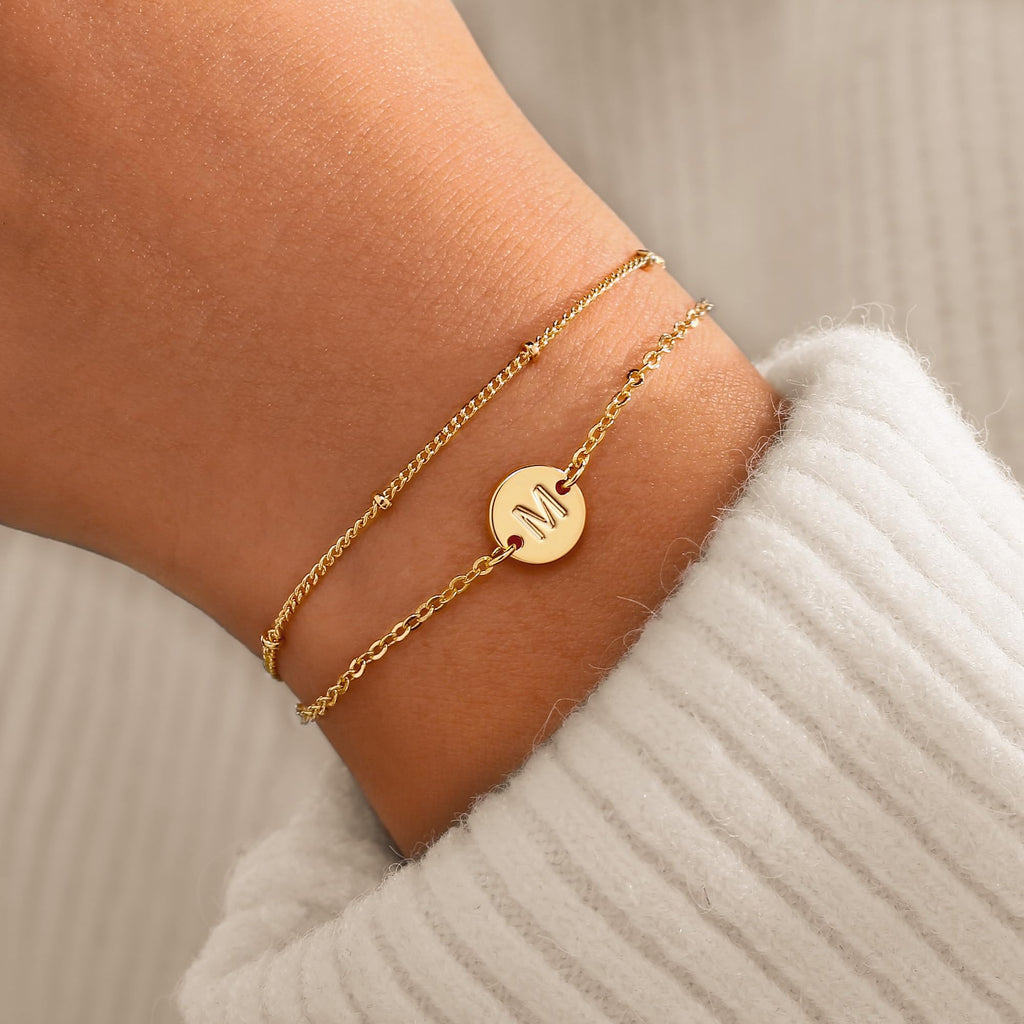 MONOZO Gold Initial Bracelets for Women Birthday Gifts - 18K Gold Plated Letter Bracelet Dainty Disc Letter M Initial Bracelets for Women Jewelry Gift Personalized Birthday Gifts for Mom Daughters