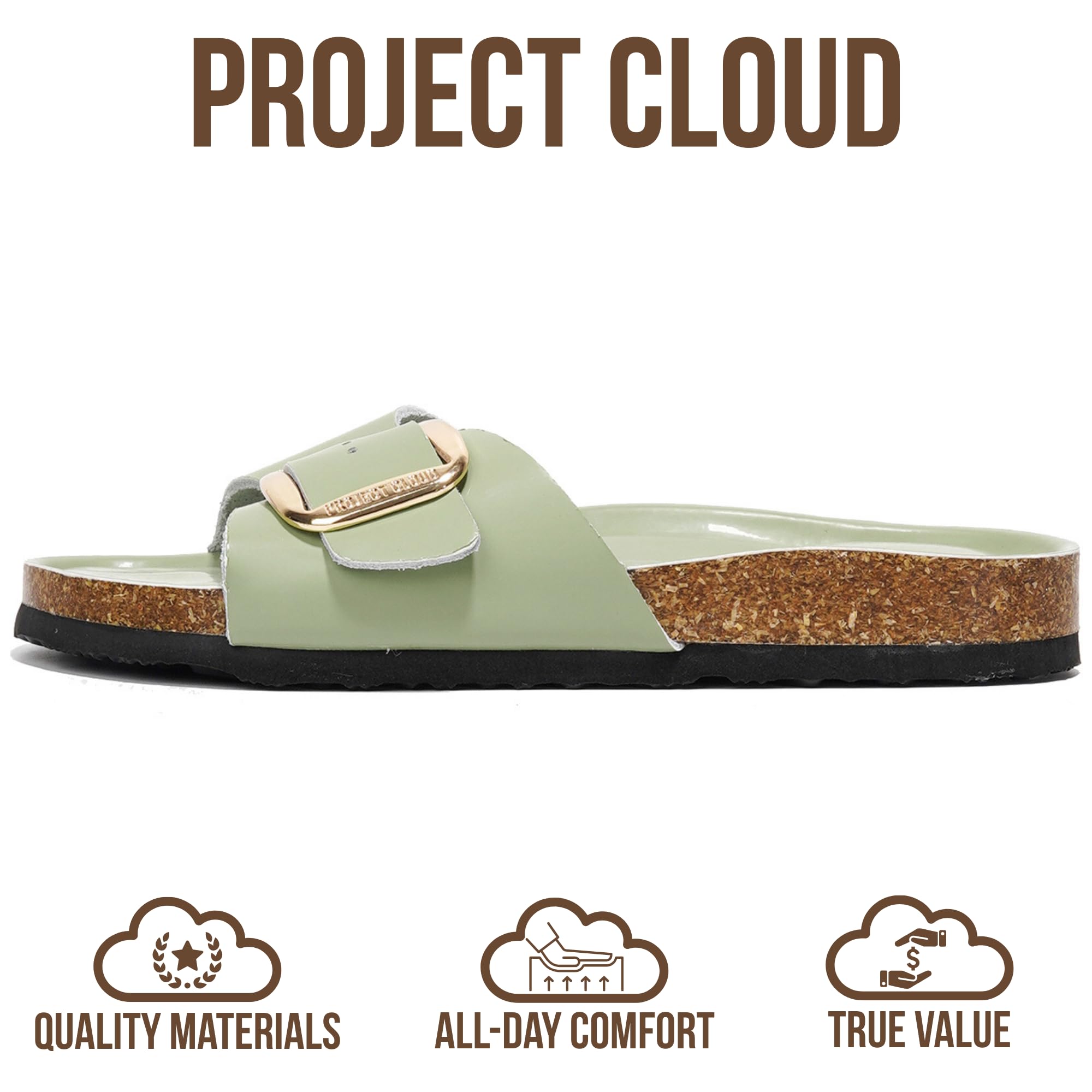 Project Cloud 100% Genuine Leather Sandals Women Dressy Beach Essentials Slides for Women Footwear-Lightweight with Memory Foam Insole Sandals for Women 2026-Womens Slides (Mykonos,PISTACHIO,10)