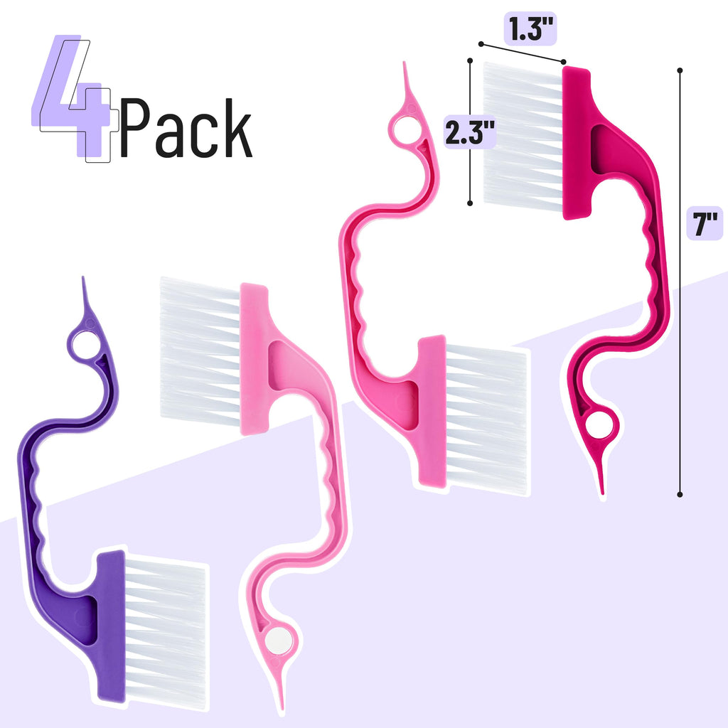 Slick- Window Track Cleaning Brush, 4 Pack, Ergonomic Handle, Built-in Scraper, Multipurpose, Window Track Cleaning Tools