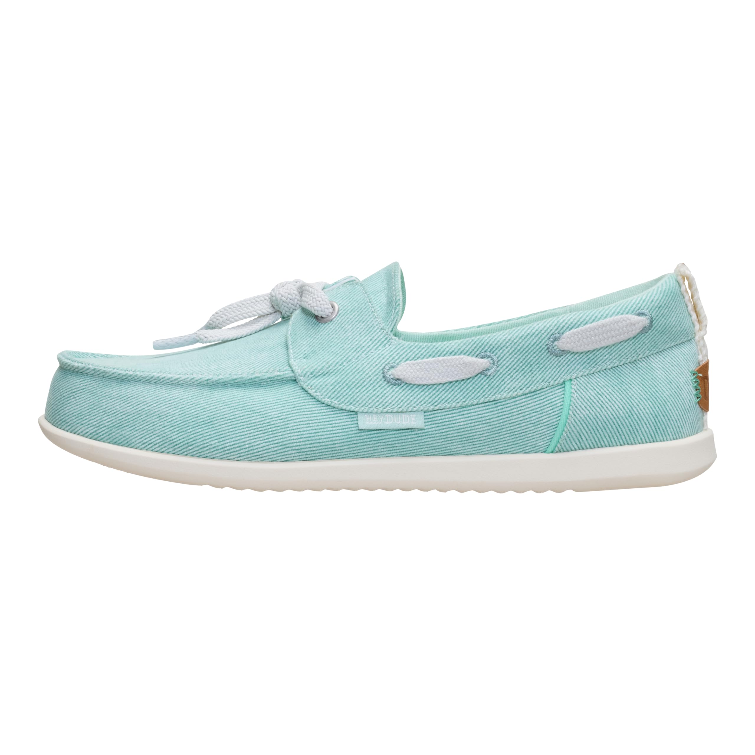 HEYDUDE Women's Harbor Breeze Lo Washed Twill Classic Boat Shoe | Harbor Green | Size 8 | Lightweight Slip-On Loafer
