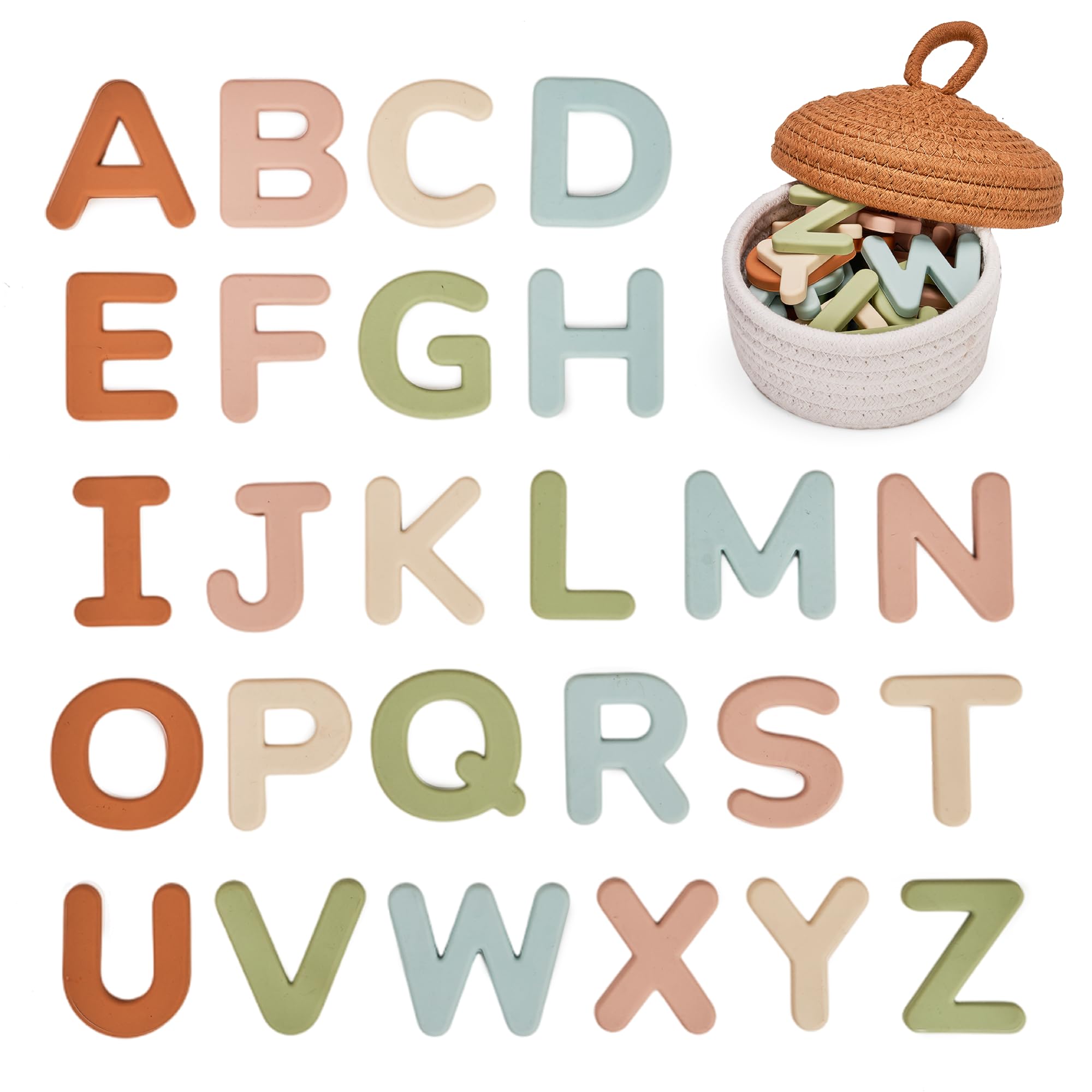 JoyCat Silicone Alphabet Magnetic Letters, 26 Uppercase ABC Fridge Magnets for Toddlers & Kids, Preschool Learning Refrigerator Toy Set, Birthday Gifts for Boys Girls (Muted Color)