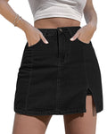 luvamia Skorts Skirts for Women Denim Mini Skirt Side Slit with High Waisted Jean Shorts Stretchy Black Jean Shorts for Women Cute Country Concert Outfits Soft Black X-Large Size 16-18