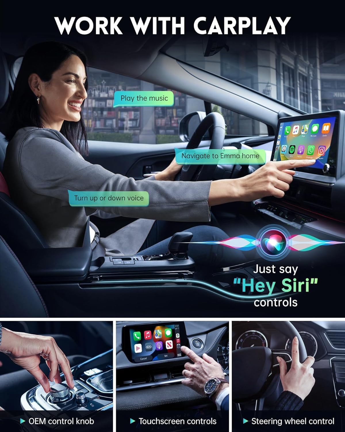 Amzfeel Wireless CarPlay Adapter for Apple iPhone iOS 10+ & Cars from 2015+, Mini Edition, Converts Factory Wired to Wireless CarPlay Dongle Plug & Play (Brushed Cobalt Blue)