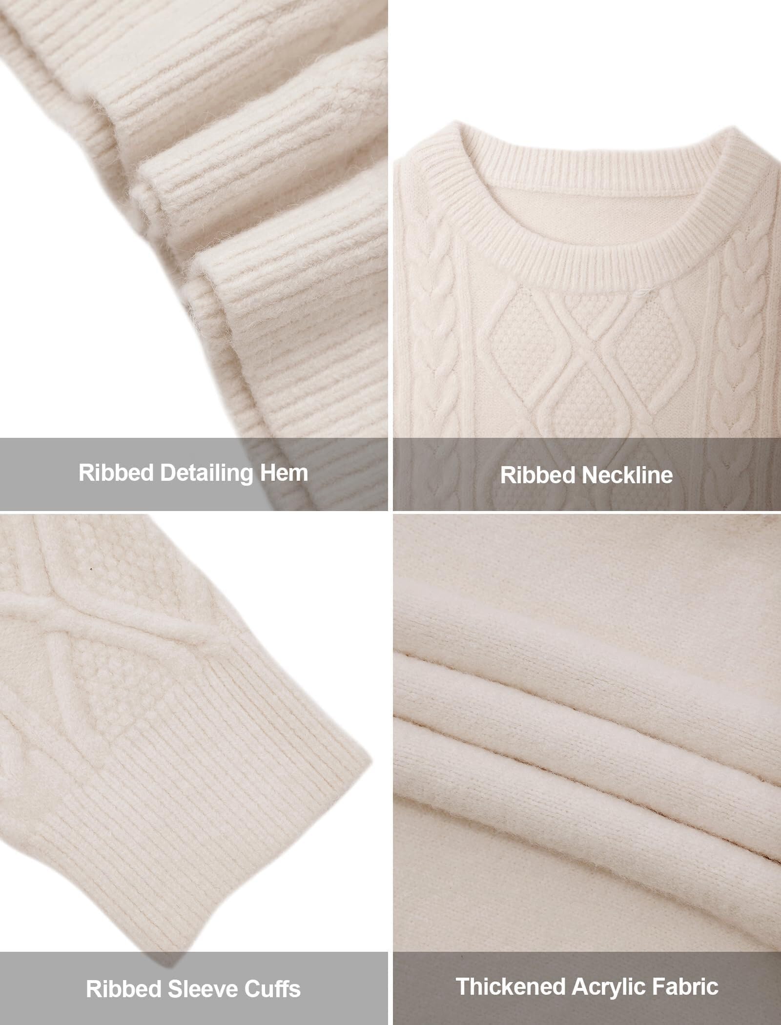 Aelfric Eden Oversized Sweater 90s Vintage Cable Knit Long Sleeve Women Heavy Crewneck Pullover Beige