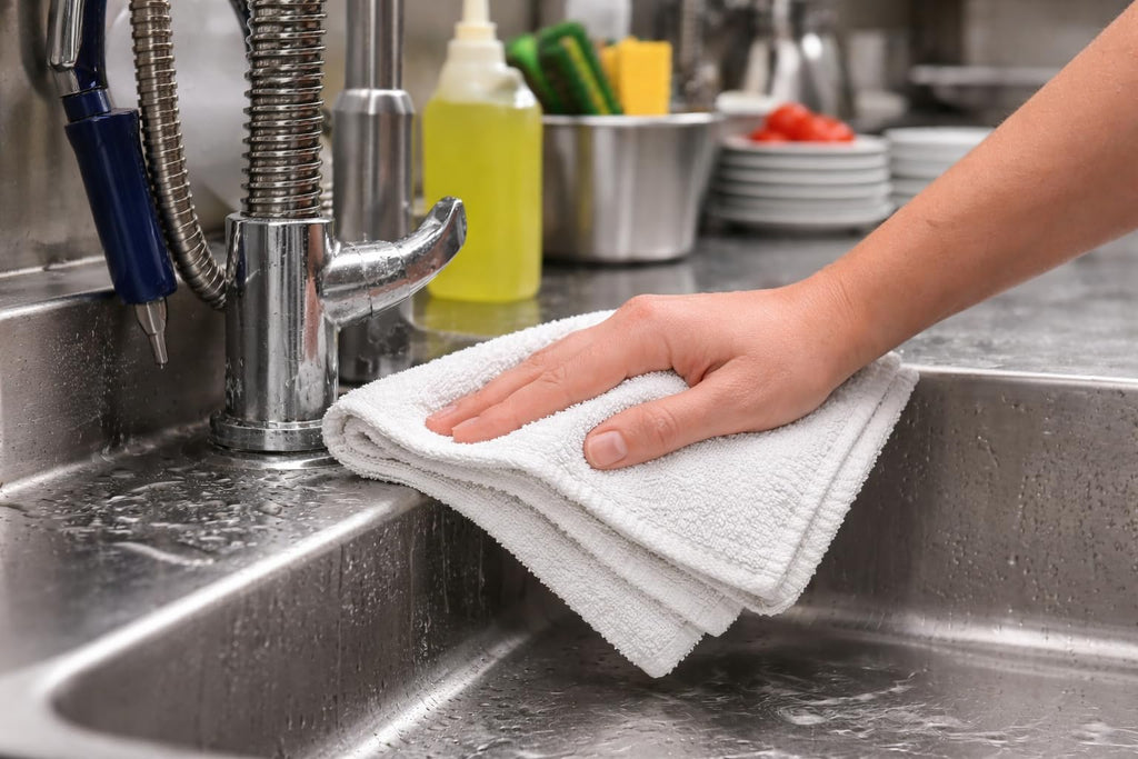 Kapra Cleaning Rags 12x12 White – Cotton Blend Reusable Scrubbing Cloths for Kitchen, Janitorial, Auto Detailing, and General Cleaning Use (24)