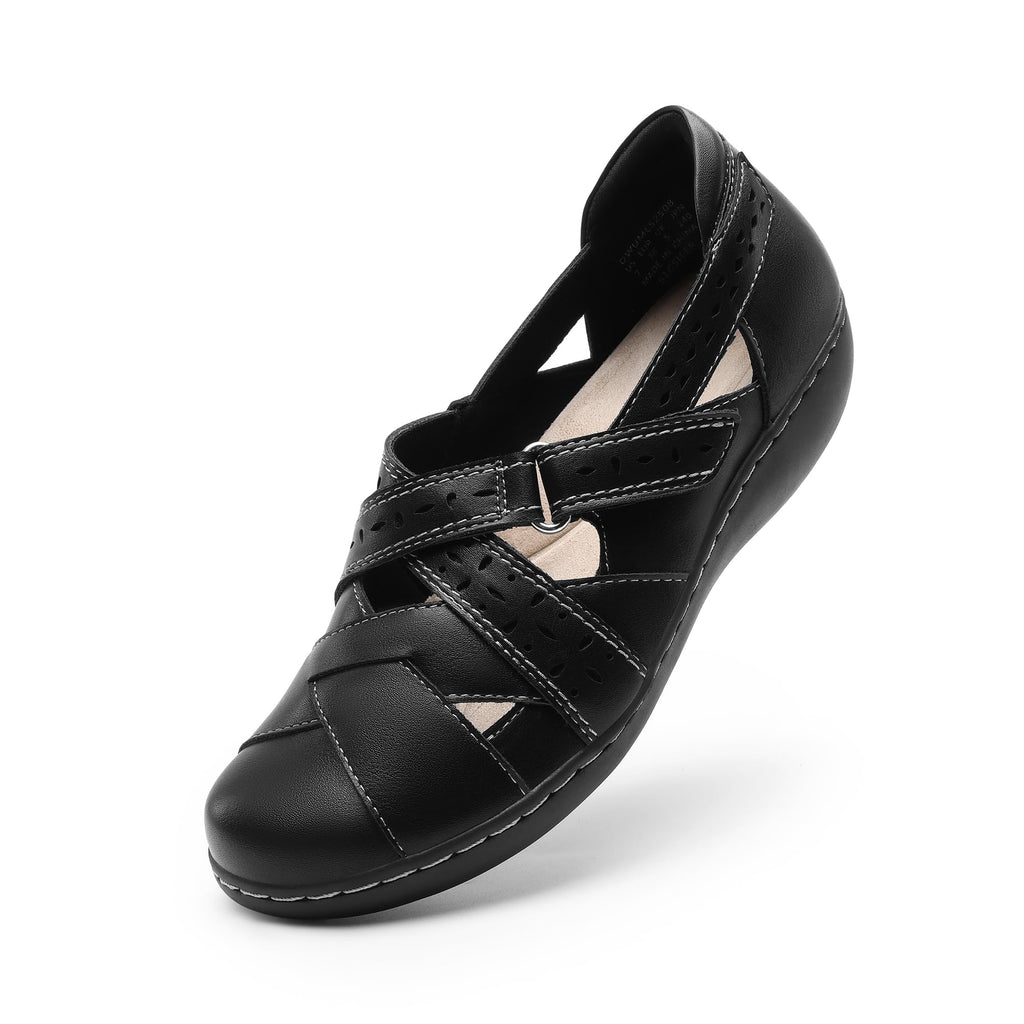 DREAM PAIRS Women's Loafers Slip On Comfortable Casual Orthopedic Walking Flats Work Shoes Closed Toe Sandals with Arch Support,Size 9.5,Black,DWUMLS2508