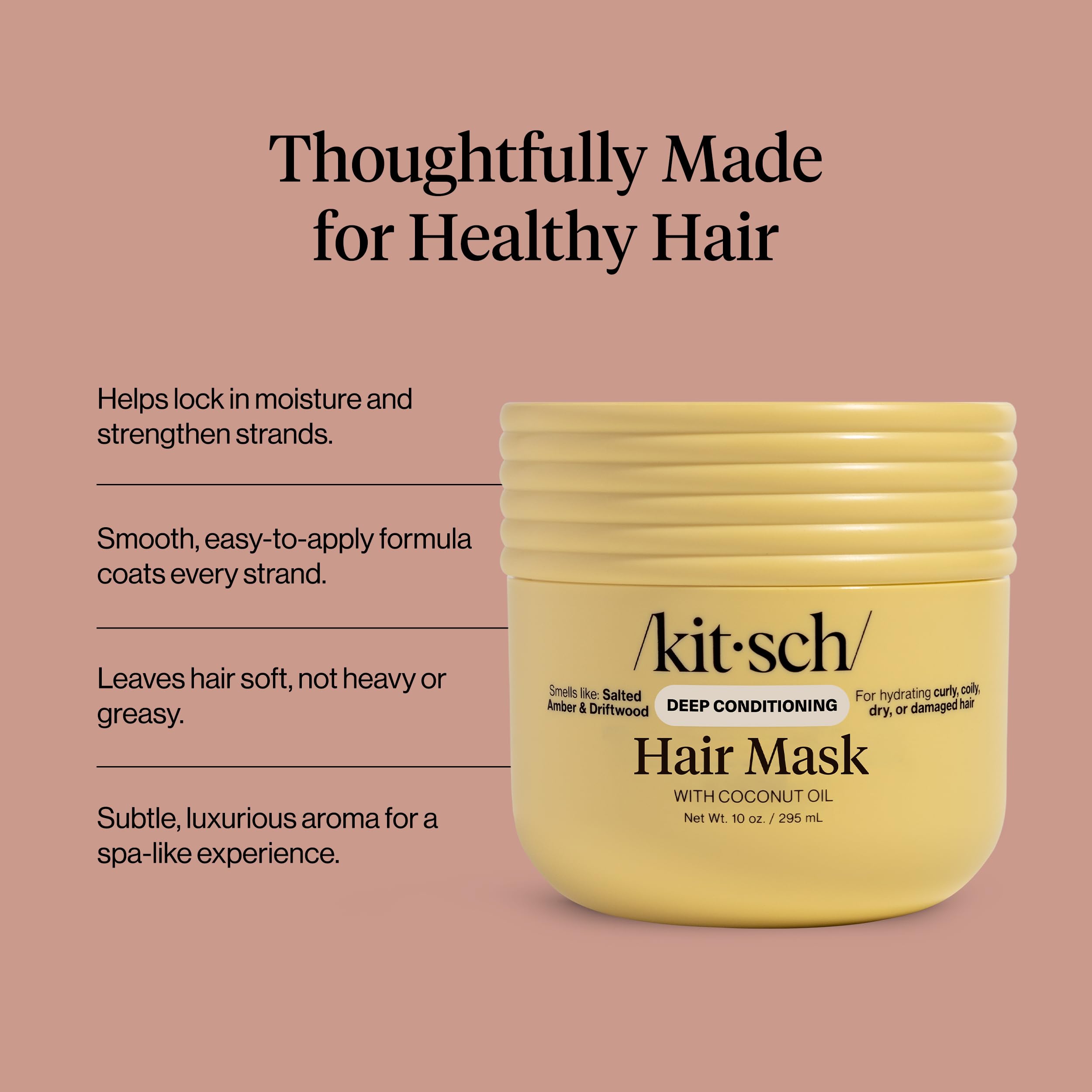 Kitsch Moisturizing Hair Mask for Damaged Hair – Coconut Oil Deep Conditioner for Women – Curly Hair Products Friendly – Frizz-Reducing Hair Care Treatment for Curly, Coily & All Hair Types – 10 oz