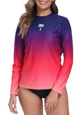 Halcurt Women's Long Sleeve Rash Guard Swim Shirts Quick Dry UPF50+ UV Sun Protection Swimsuit Top Ombre Red M