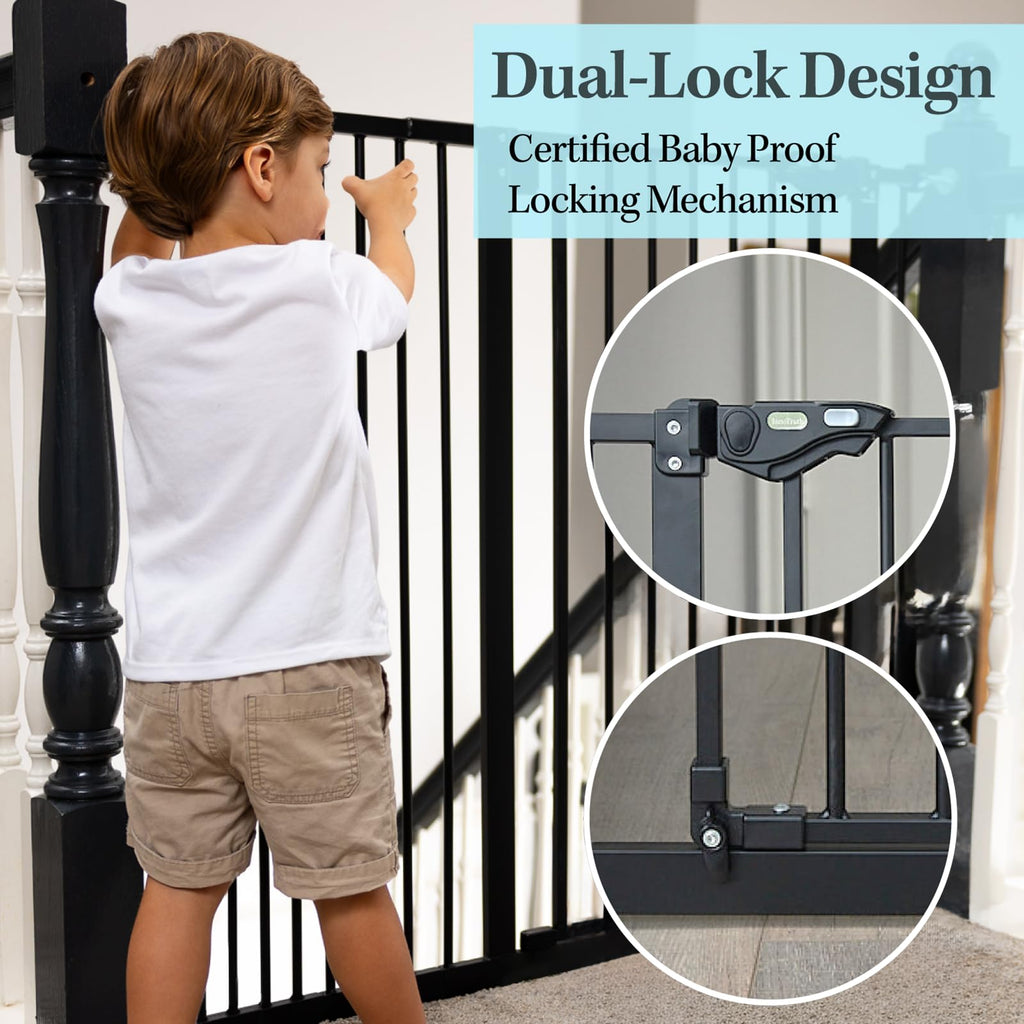 InnoTruth 36" Tall Baby Gate for Dogs, 29-39.6” Auto Close Safety Gate Crafted for Child Protection with 2.24" Slots, Dual-Lock Safety Design and Wall-Friendly, Black