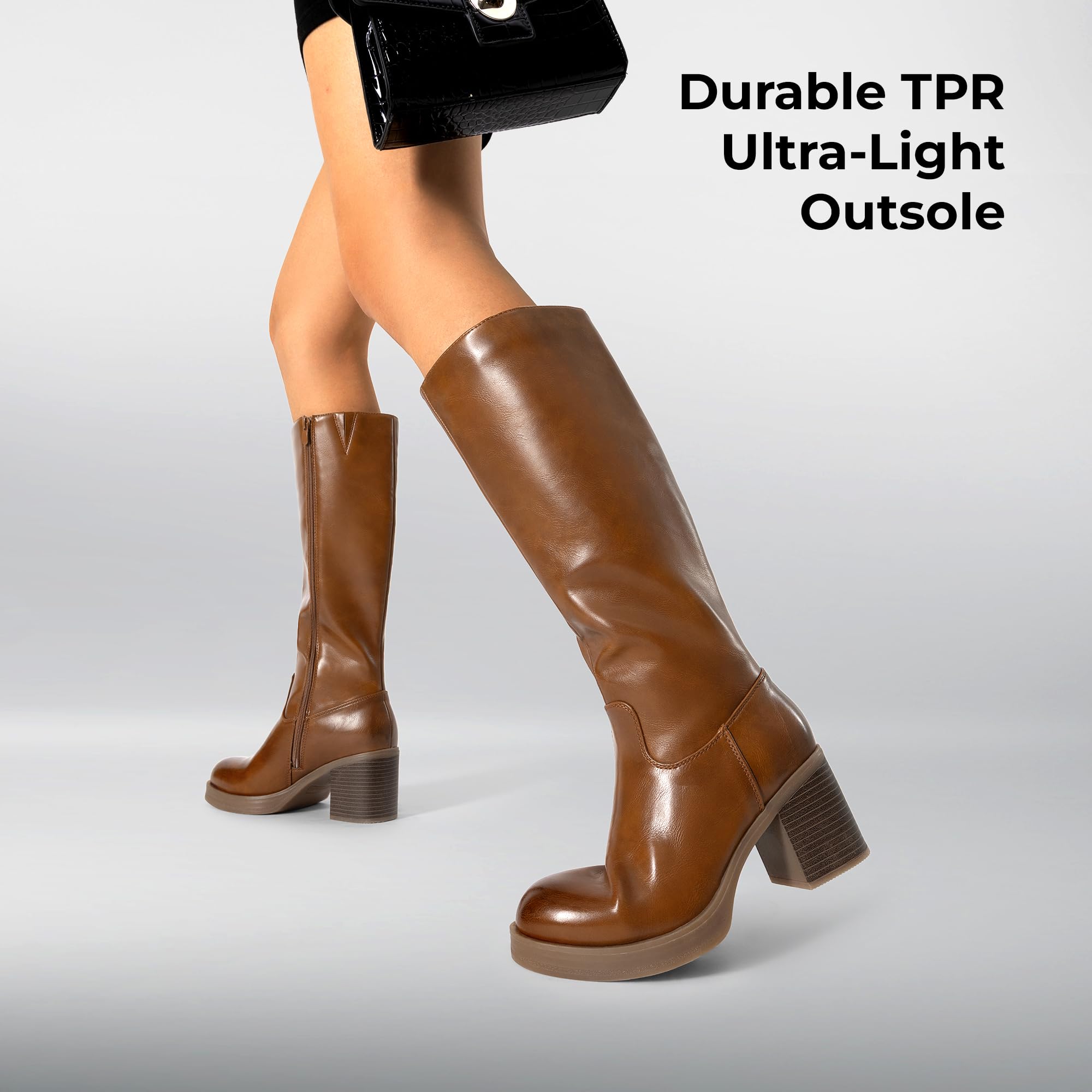 DREAM PAIRS Women's Knee High Boots Chunky Platform Heel Round Toe Boots for Women Side Zipper Stylish Comfortable Tall Boots,Size 9,Brown,DWUMKB2516