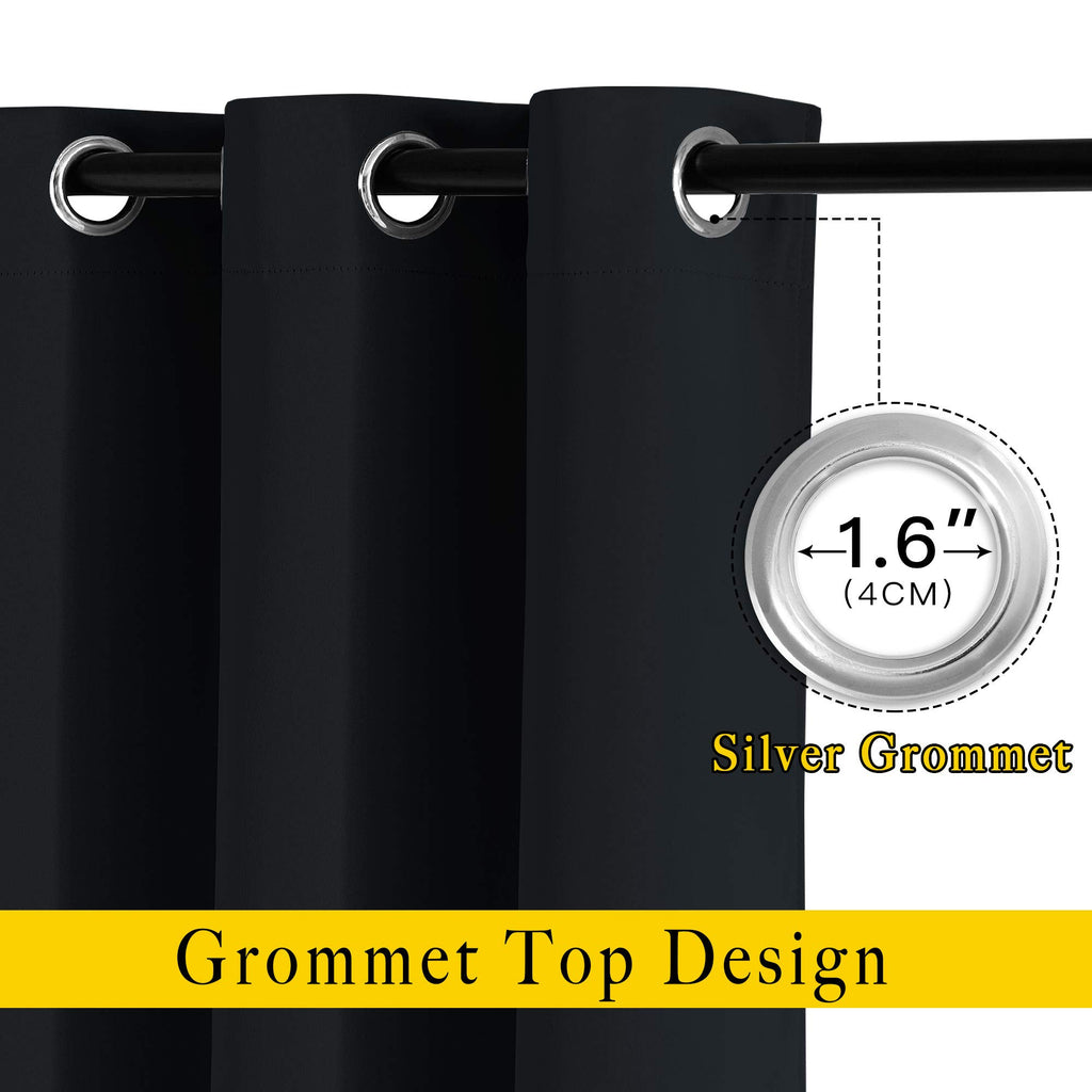 NICETOWN Black Out 108 inch Curtains for Bedroom - Thermal Insulated Solid Grommet Blackout Window Treatments Sound Reducing for Living Room/Boys Room, 2 Panels