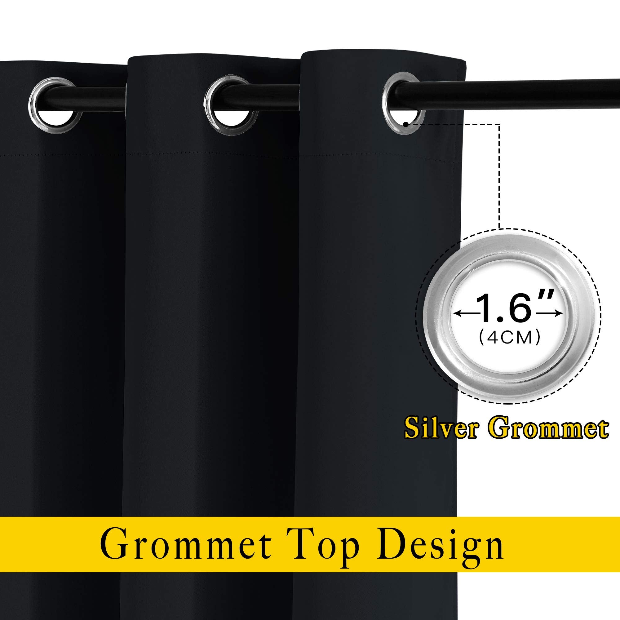 NICETOWN Black Out 108 inch Curtains for Bedroom - Thermal Insulated Solid Grommet Blackout Window Treatments Sound Reducing for Living Room/Boys Room, 2 Panels