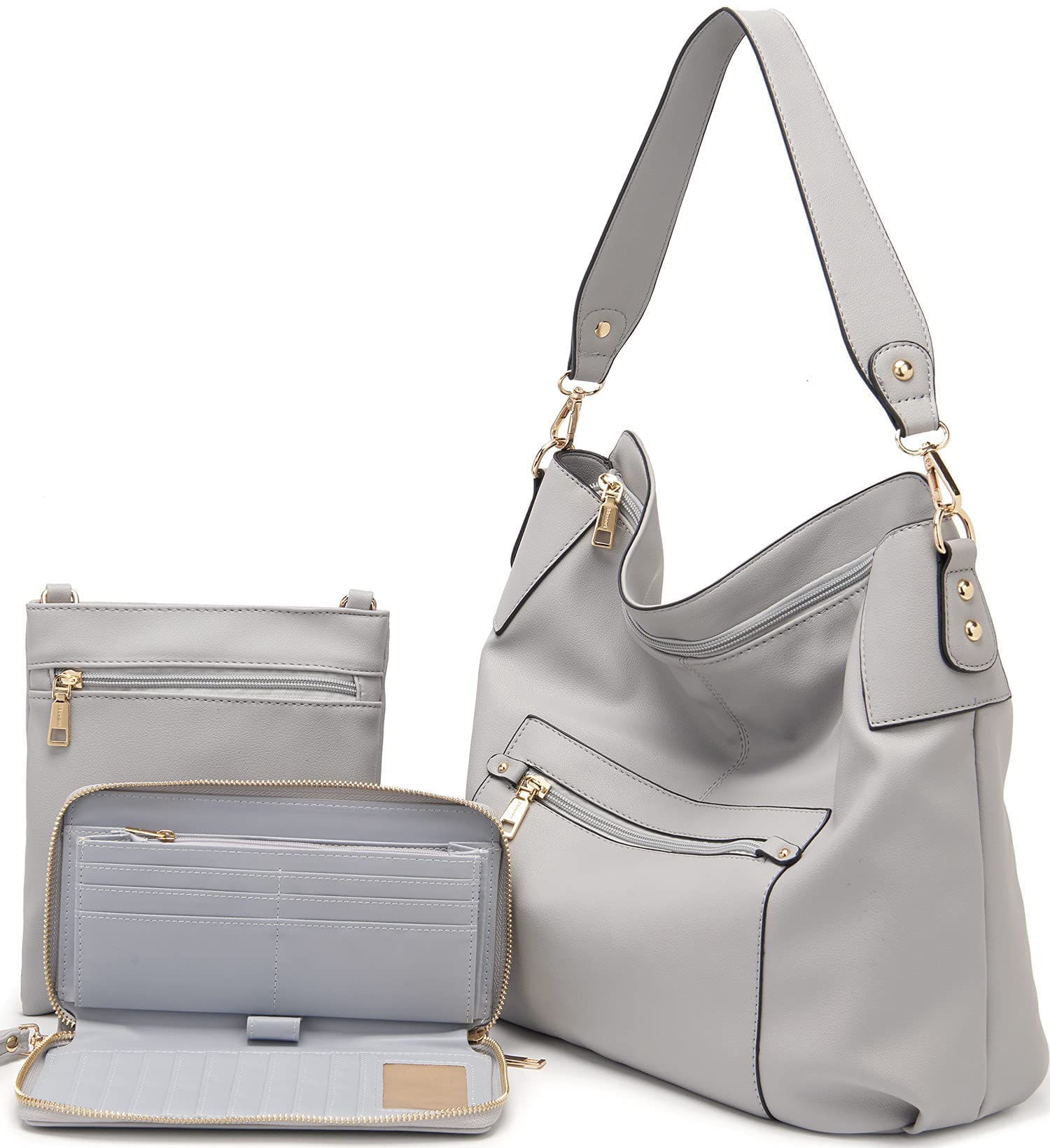Large Crossbody Bags Ladies Shoulder Handbags Purse and Wallet Set for Women Hobo Purses Grey