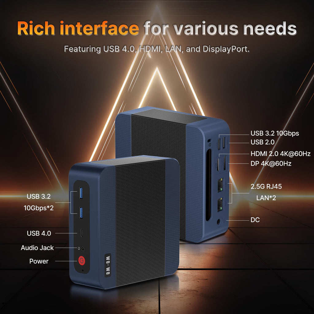 wo-we Mini PC P8 Dual 2.5G LAN AMD Ryzen 5 7640HS Desktop Computers (Upgraded 6600H/6800H), 32GB DDR5 RAM 1TB PCIe4.0 SSD, USB4/PD/8K DP1.4 HDMI2.0 WIFI6 E & BT5.2 Quad Display