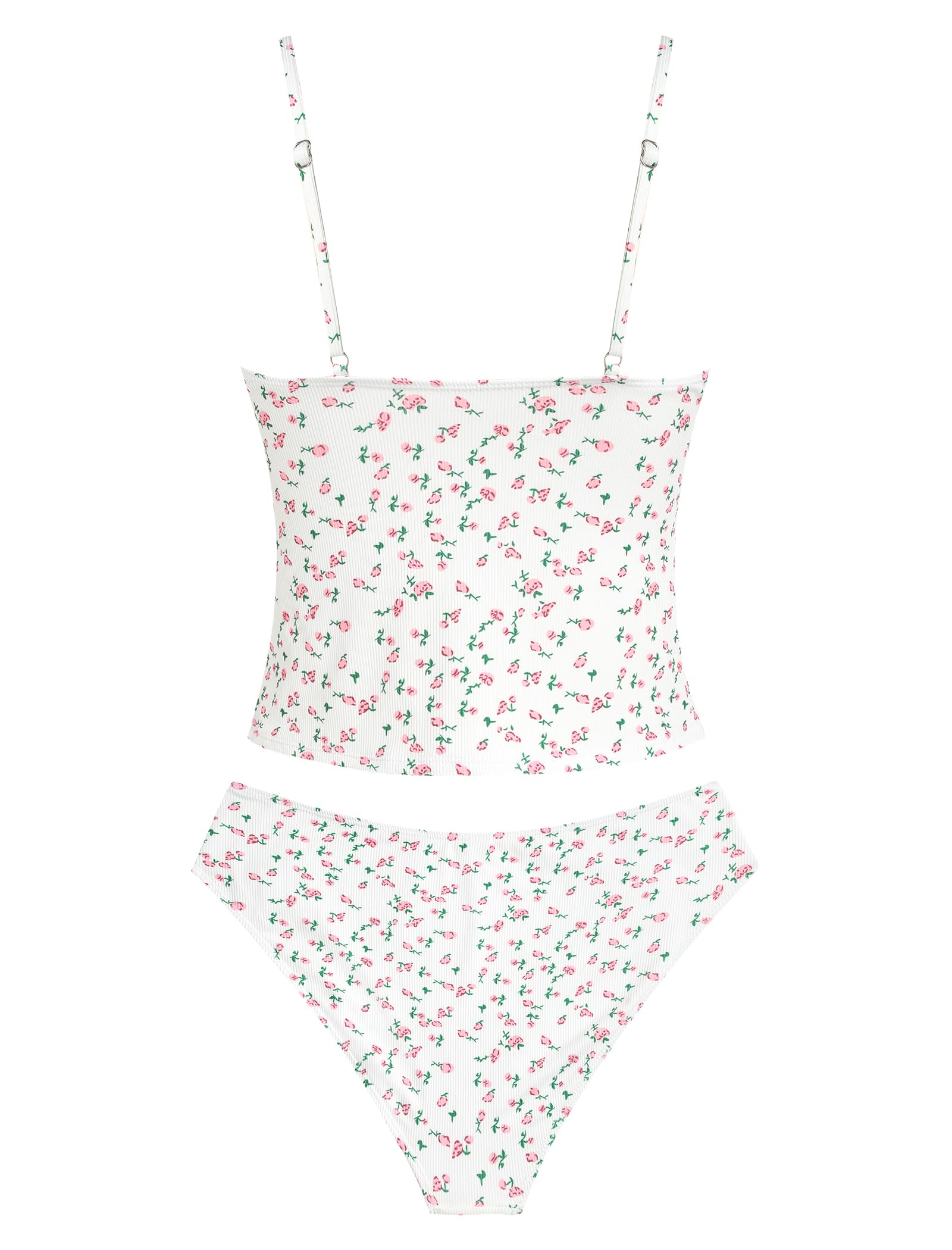 ZAFUL Swimsuits for Women's Tummy Control Tankini V Neck High Waisted Tie Bikini Set 2 Pieces Bathing Suits (7-White, M)