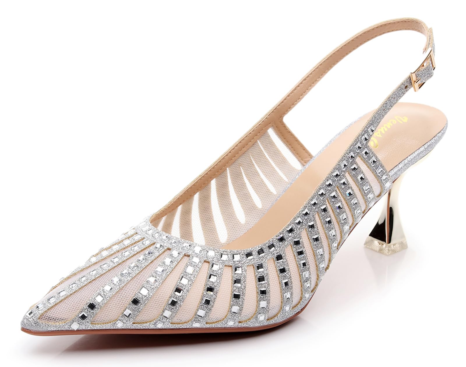 VenusCelia Women's Graceful Lady Slingback Pump Shoe (10.5 M US,Silver)