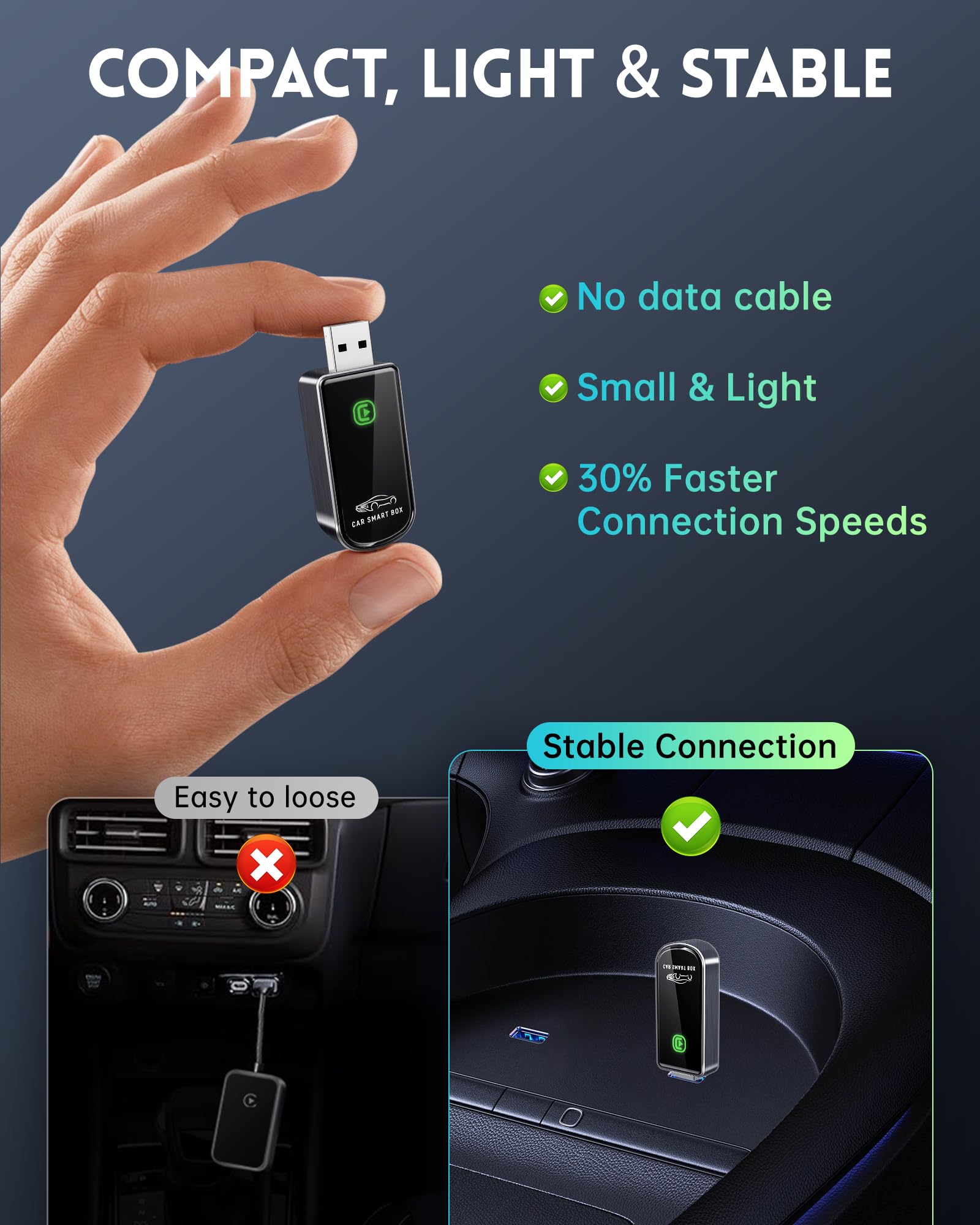 Amzfeel Wireless CarPlay Adapter for Apple iPhone iOS 10+ & Cars from 2015+, Mini Edition, Converts Factory Wired to Wireless CarPlay Dongle Plug & Play (Brushed Cobalt Blue)