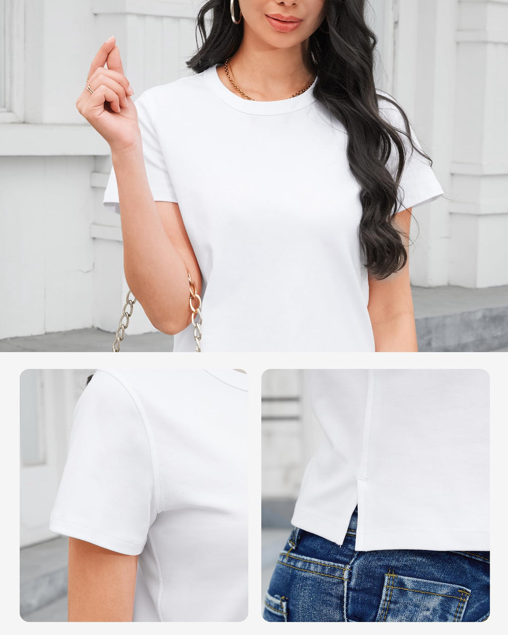 Stelle Women's Cotton T-Shirts Crewneck Short Sleeve Basic Tees Summer Tops(White,M)