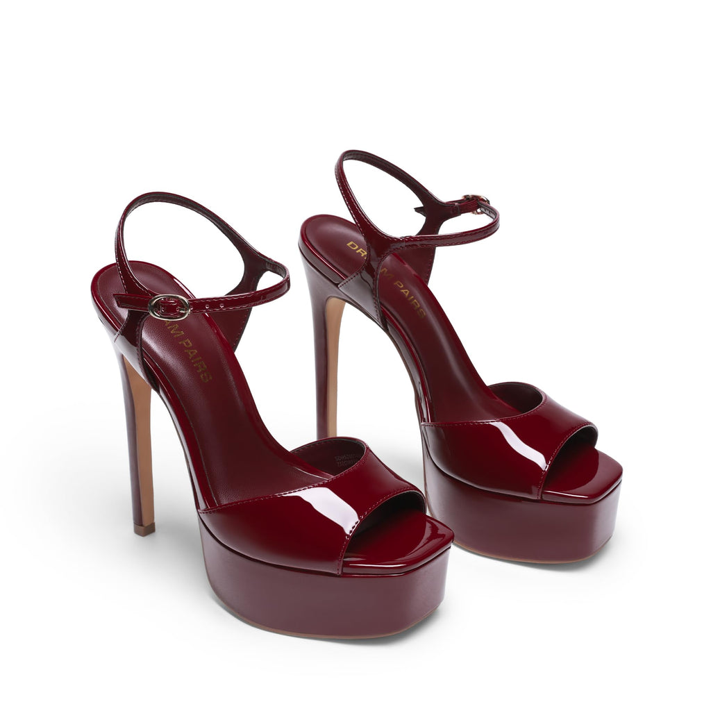 DREAM PAIRS Women’s High Platform Heels 5.75'' Stilettos Open Square Toe Heeled Sandals Ankle Strap Sexy Comfort Dress Shoes Wedding Bridal Pumps,Size 8.5,Burgundy,SDHS26014W