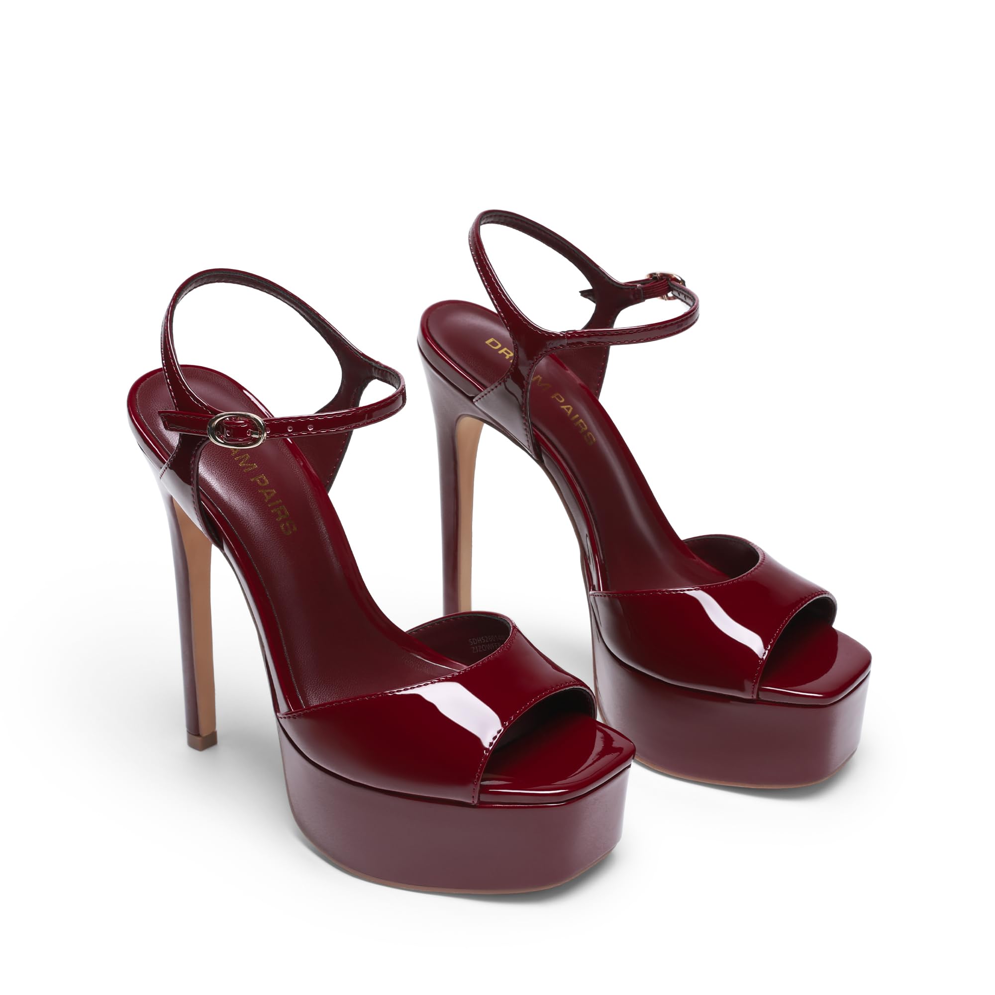 DREAM PAIRS Women’s High Platform Heels 5.75'' Stilettos Open Square Toe Heeled Sandals Ankle Strap Sexy Comfort Dress Shoes Wedding Bridal Pumps,Size 8.5,Burgundy,SDHS26014W