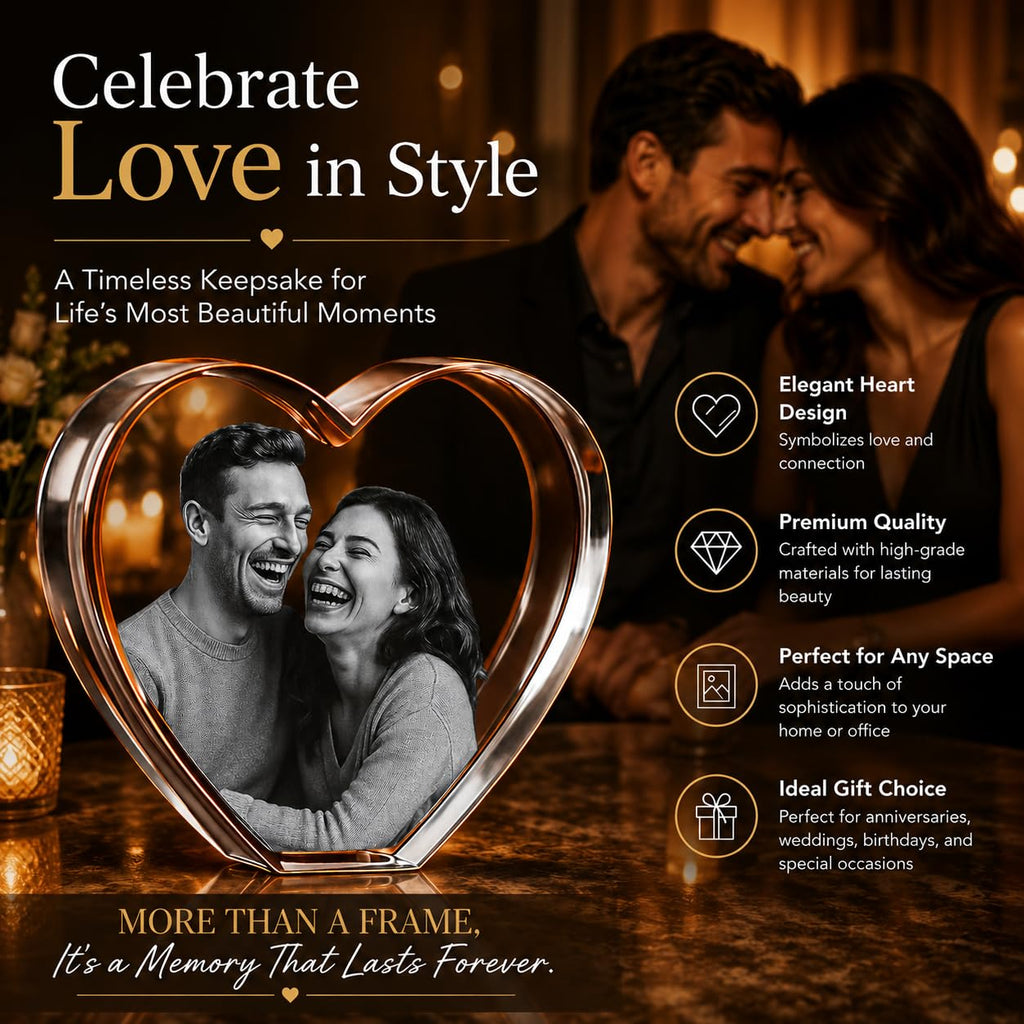 Personalized 3D Crystal Heart with Photo – Custom Laser Engraved Picture in Glass – Memorial, Wedding, Anniversary or Birthday Gift for Her, Him, or Pet – Size 4 x 3.5 x 2.5 inches
