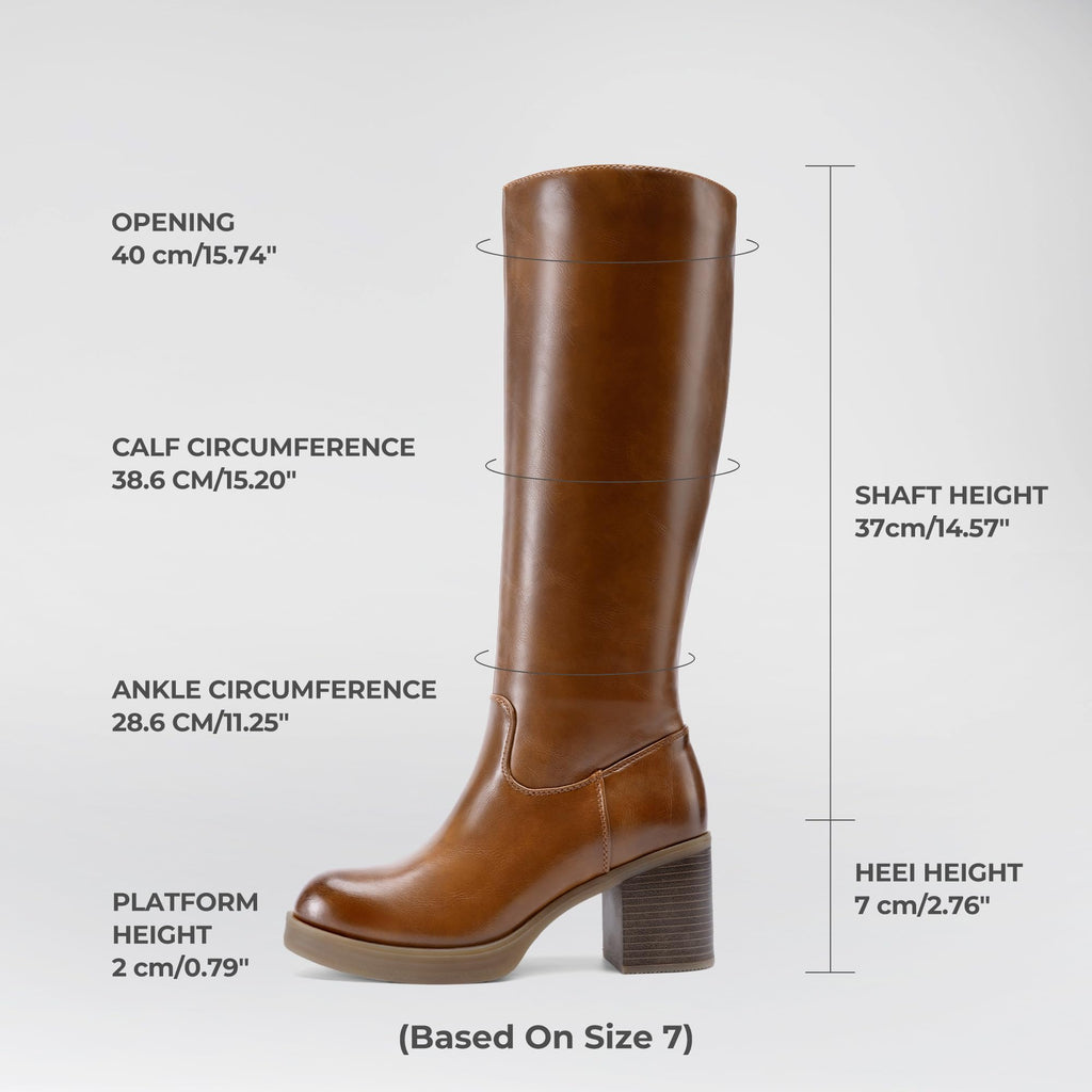 DREAM PAIRS Women's Knee High Boots Chunky Platform Heel Round Toe Boots for Women Side Zipper Stylish Comfortable Tall Boots,Size 9,Brown,DWUMKB2516