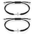 Sureio Cross Friendship Bracelet Adjustable Braided Rope Jesus Christian Cross Bracelets Matching Couple String Lucky Strand BFF Wristband for Women Men Boy Girls Easter Baptism (Black)