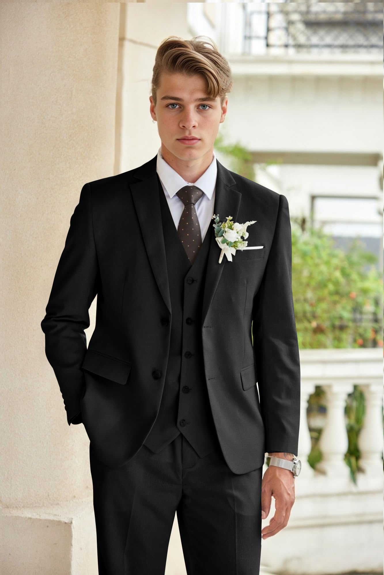 COOFANDY Men's 3 Piece Linen Suits Set Regular Fit Casual Lightweight Blazer Jacket Dress Vest and Pants Black