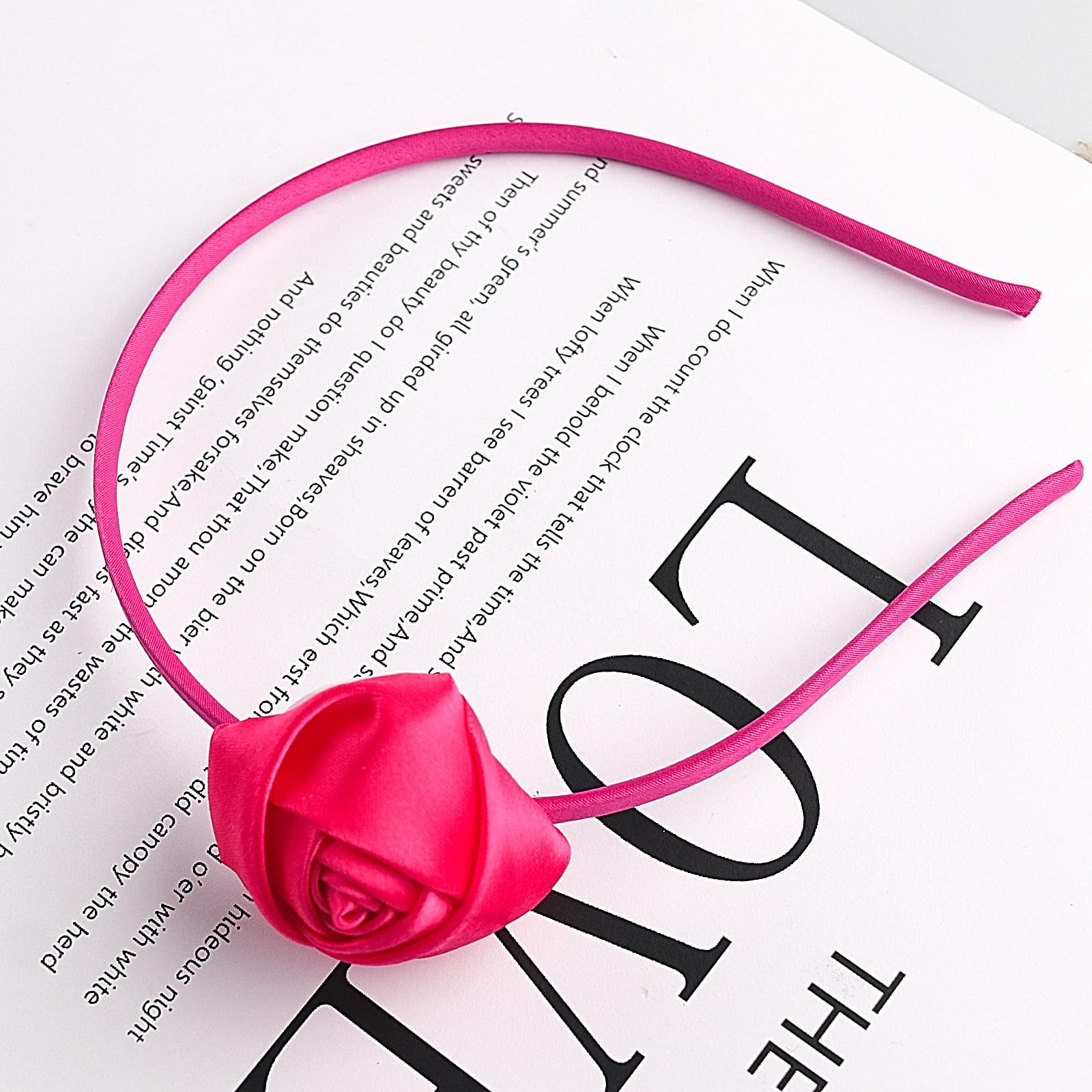 Doneace Valentine's Day Headbands Romantic Rose Hairband Hot Pink Rose Flower Hair Hoop Valentine's Party Hair Accessories Headdress for Women and Girls 1Pcs