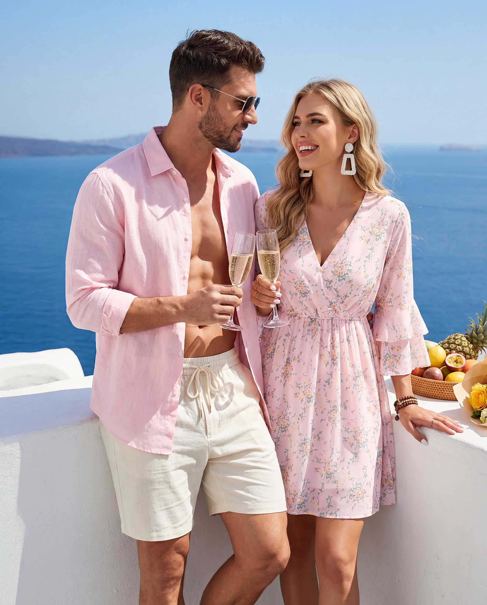 Bebonnie Pink Wedding Guest Dress: Curvy Women Spring Summer 3/4 Sleeve Flowy Engagement Birthday Wedding Guest Dress Garden Party Bridesmaid Date Night A Line Short Boho Maxi Dresses Multi Pink XXL