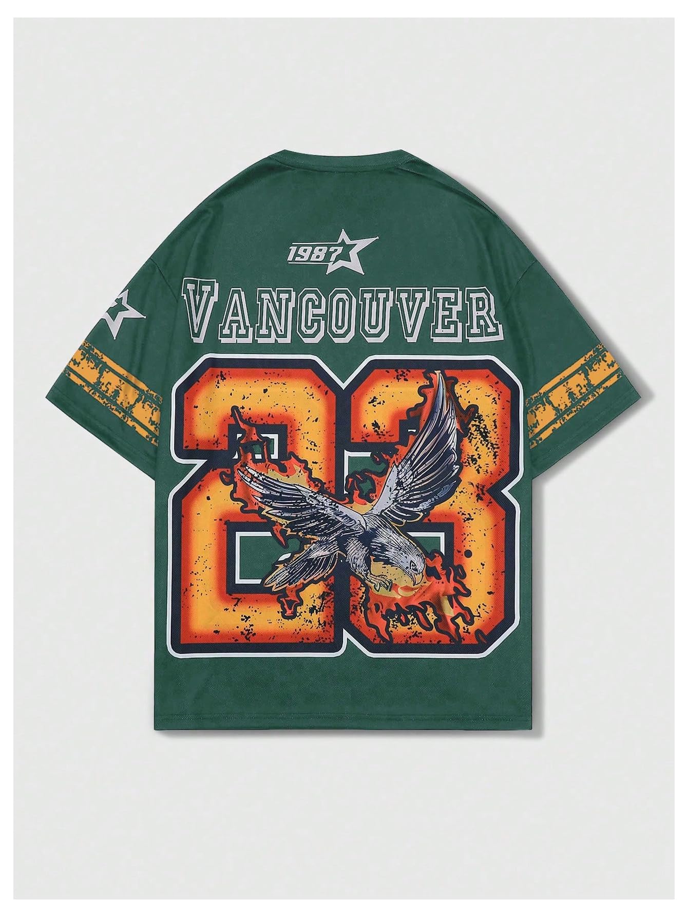 WDIRARA Men's Eagle Letter Graphic Street T Shirt Oversized Short Sleeve Crewneck Tee Top Green Medium