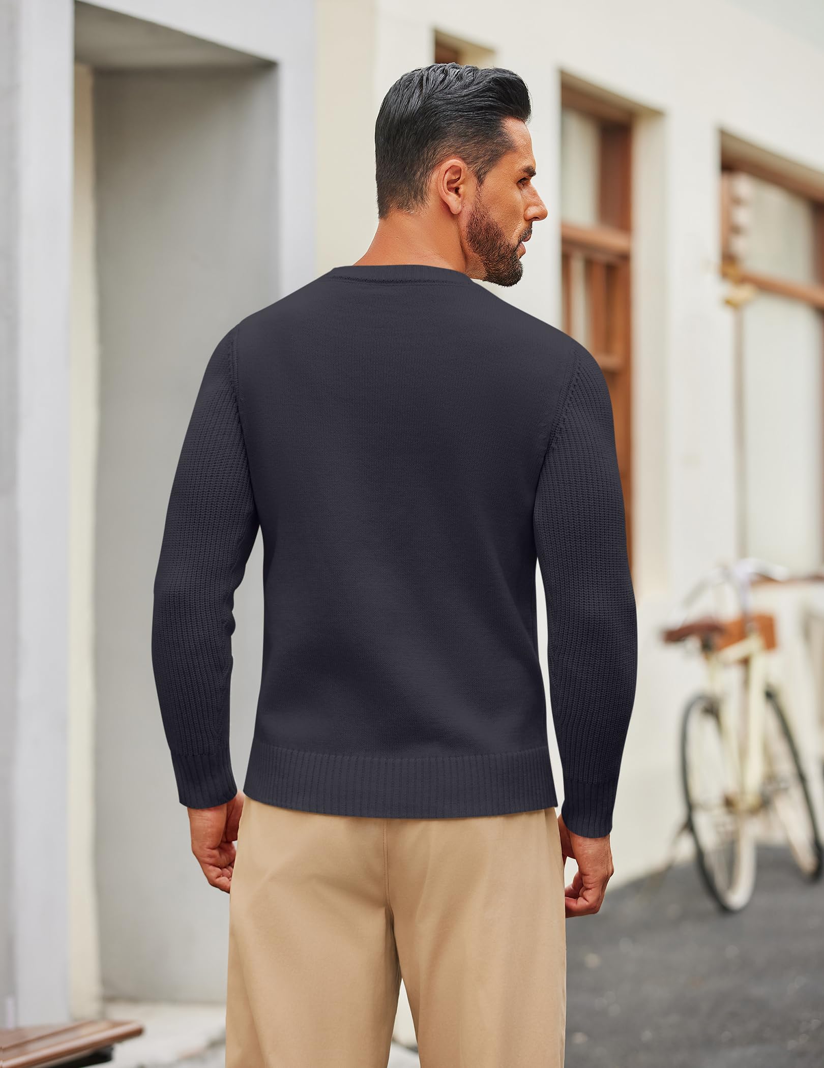 COOFANDY Mens Crewneck Pullover Sweater Classic Ribbed Long Leeve Fitted Chunky Knit Sweaters, Navy Blue, XX-Large