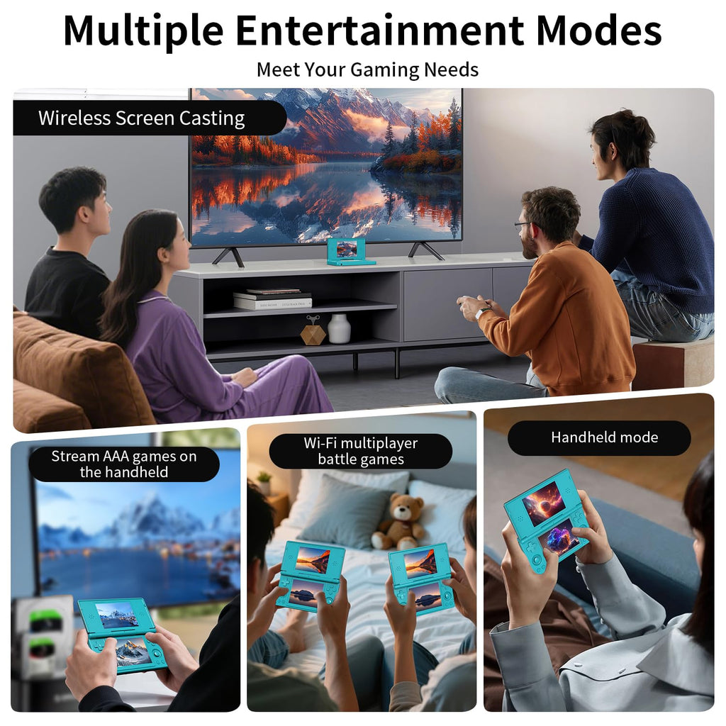 Aivuidbs RG DS Foldable Handheld Game Console RK3568 Anbernic RG DS Android 14 System two-Player Joystick Top and Bottom Dual Screen 4 inch OCA Full Touch Screen 4000mAh 3 + 32gb (RG DS-Turquoise Blue-new)