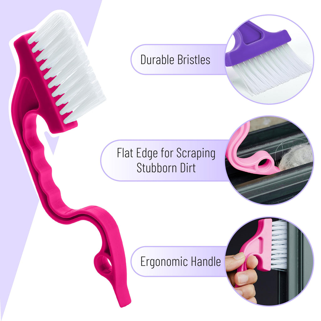 Slick- Window Track Cleaning Brush, 4 Pack, Ergonomic Handle, Built-in Scraper, Multipurpose, Window Track Cleaning Tools