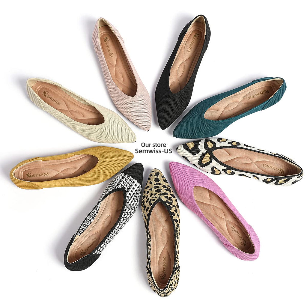Semwiss Women's Ballet Flats Comfortable Casual Dressy Shoes,Work Flats Office Shoes Pointed Toe Leopard Flats Black Size 7.5