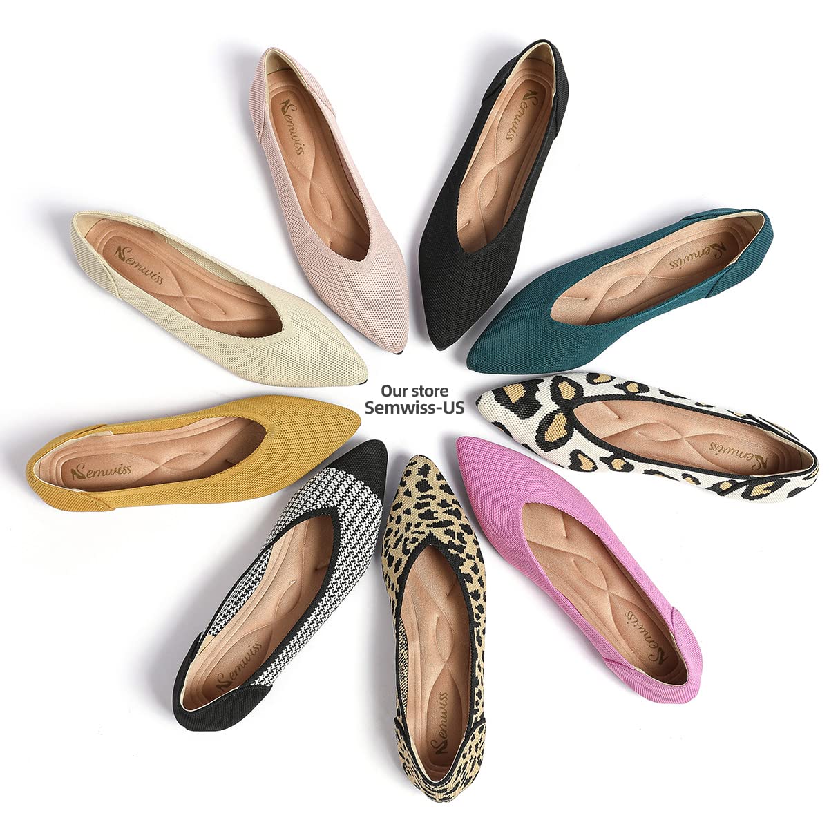 Semwiss Women's Ballet Flats Comfortable Casual Dressy Shoes,Work Flats Office Shoes Pointed Toe Leopard Flats Black Size 7.5