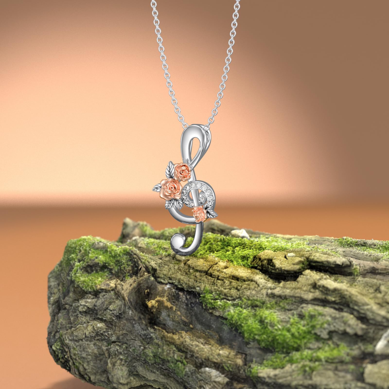 LWXIE Diamond Music Note Necklace 925 Sterling Silver Treble Clef Pendant Necklace with Lab Grown Diamonds Jewelry Gifts for Women Musician Music Lovers