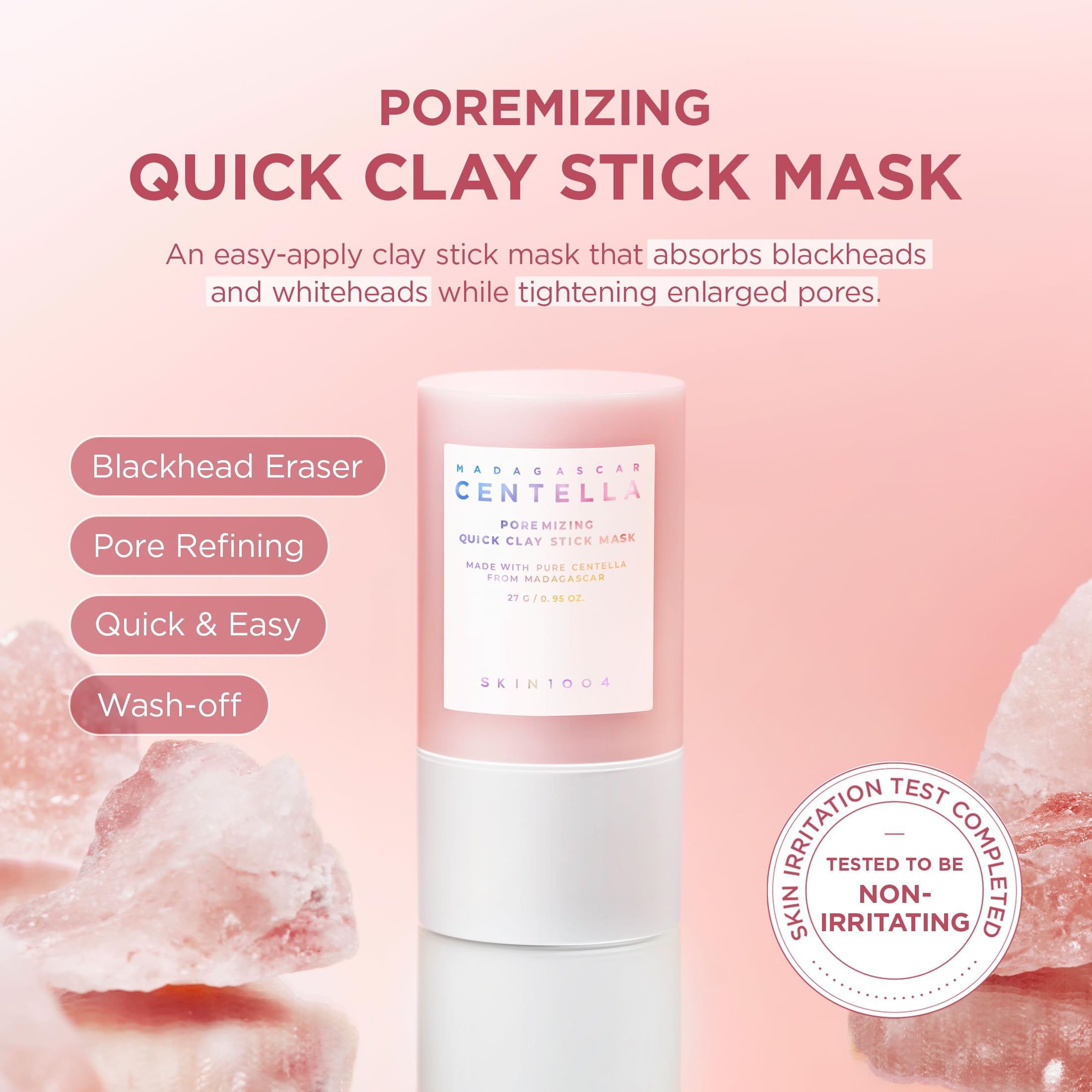 SKIN1004 Valentine Gifts, Poremizing Quick Clay Stick Mask, Face Masks Skincare for Pore Minimizing, Facial Clay Mask with Madagascar Centella, Pore Mask for Sebum, Korean Skin Care, 0.95 oz / 27g