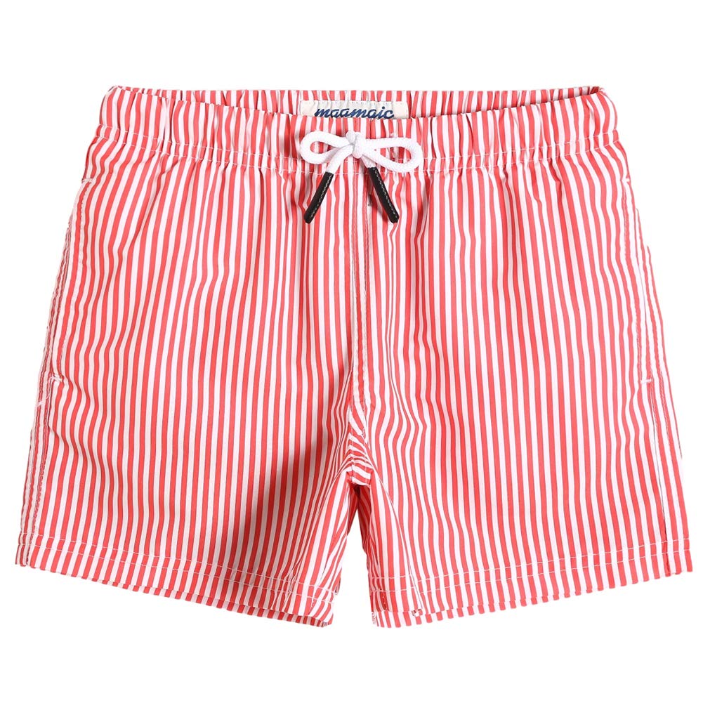 maamgic Boys Swim Trunks Toddler Swim Shorts Little Boys Bathing Suit Swimsuit Toddler Boy Swimwear,Stripe Redwhite,5 T