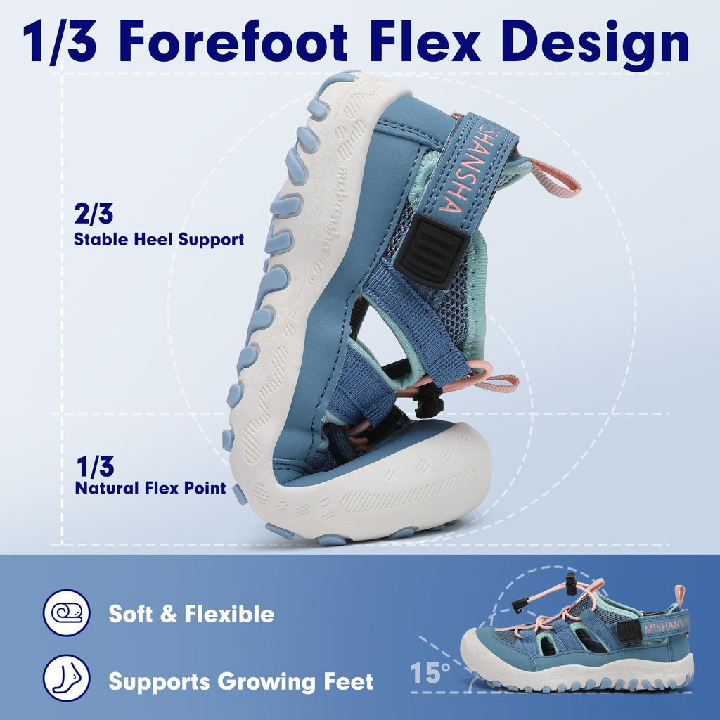 Mishansha Kids Outdoor Sport Sandals Closed Toe Adjustable Boys Girls Hiking Sandals Non-Slip Quick-Dry Water Sandal for Little Kid Size 11.5 Sky Blue