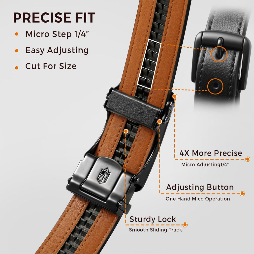 Zitahli Belt Men, Ratchet Belt Dress with 1 3/8" Premium Leather,Slide Belt with Easier Adjustable Automatic Buckle,Trim to Fit Size 30"-36"
