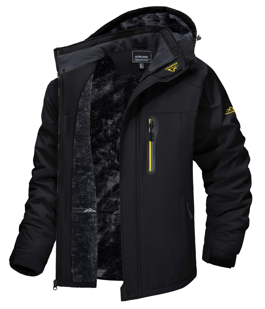 TACVASEN Men's Winter Ski Jacket Waterproof Snow Coats Snowboard Fleece Lining Jacket Warm Parka with Hooded Black M