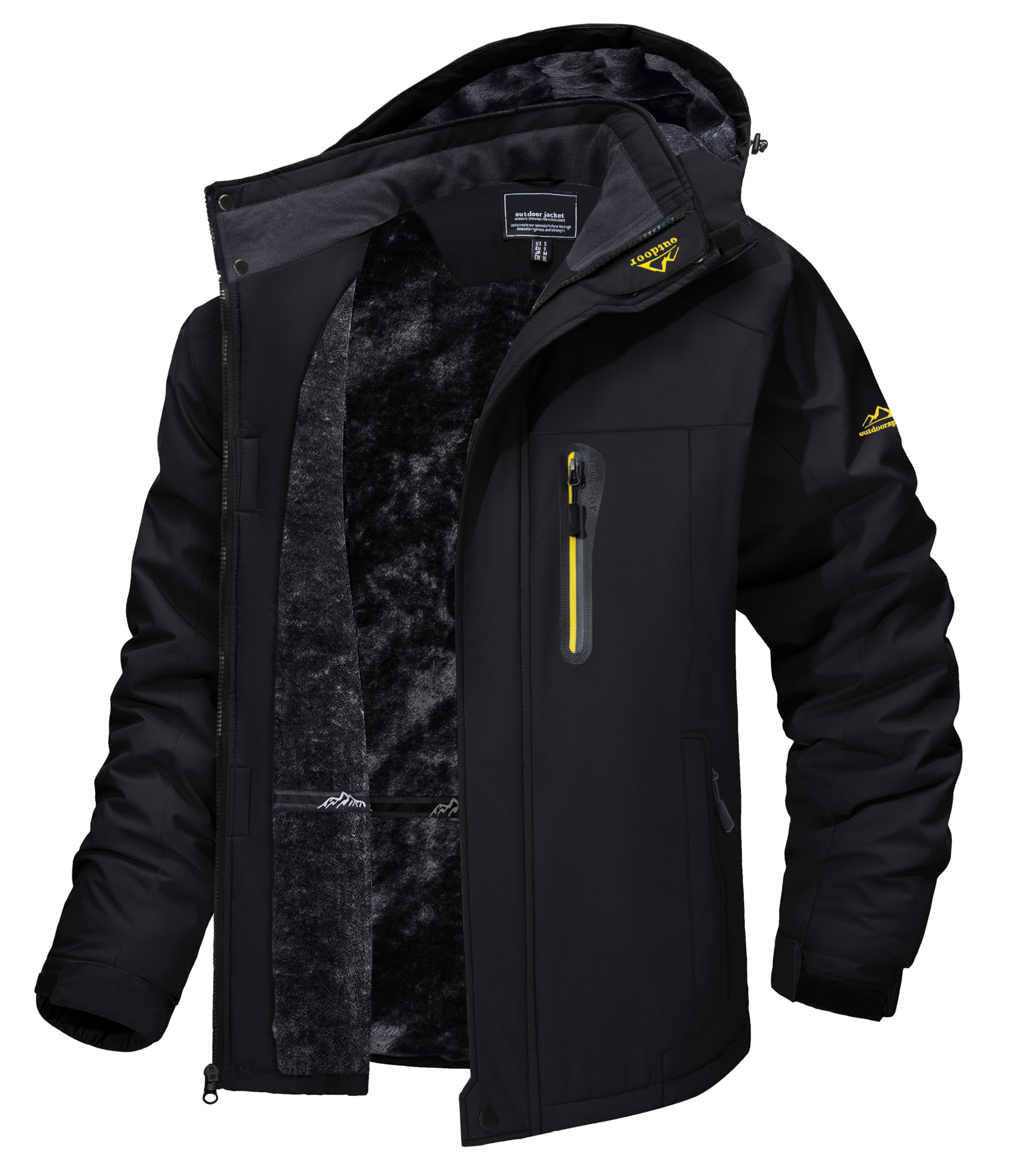 TACVASEN Men's Winter Ski Jacket Waterproof Snow Coats Snowboard Fleece Lining Jacket Warm Parka with Hooded Black M