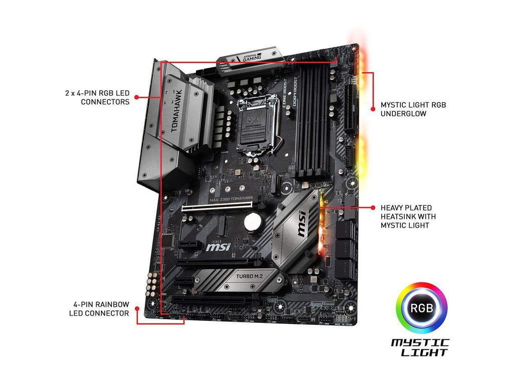 MSI MAG Z390 Tomahawk LGA1151 (Intel 8th and 9th Gen) M.2 USB 3.1 Gen 2 DDR4 HDMI DP CFX Dual Gigabit LAN ATX Z390 Gaming Motherboard