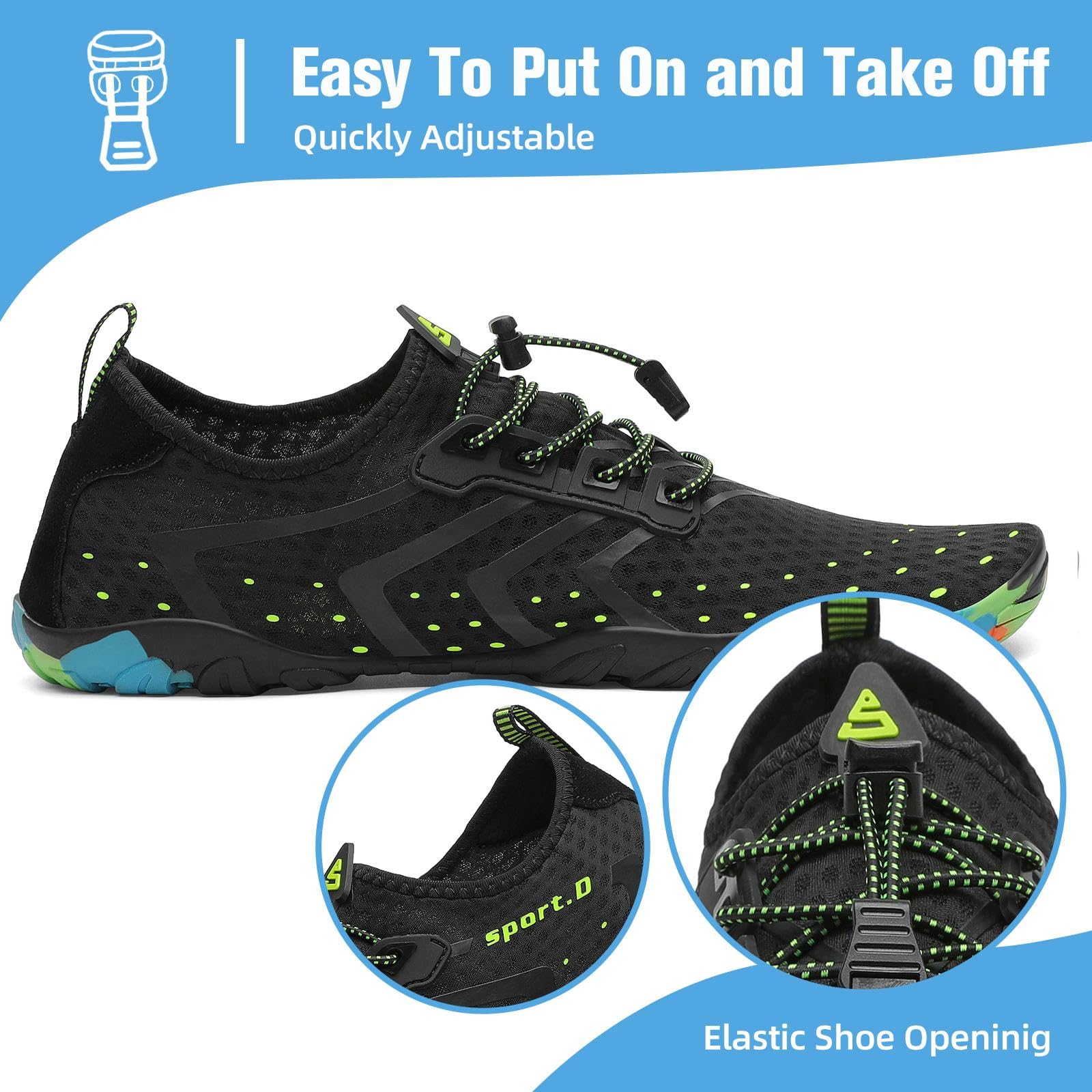 Mishansha Mens Womens Water Shoes Quick Dry Barefoot for Swim Diving Surf Aqua Sports Pool Beach Walking Yoga Black 9.5