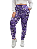 WDIRARA Women's Plus Size Camo Print Tie Front Stretch Skinny Long Pants Multicolor Purple 2XL
